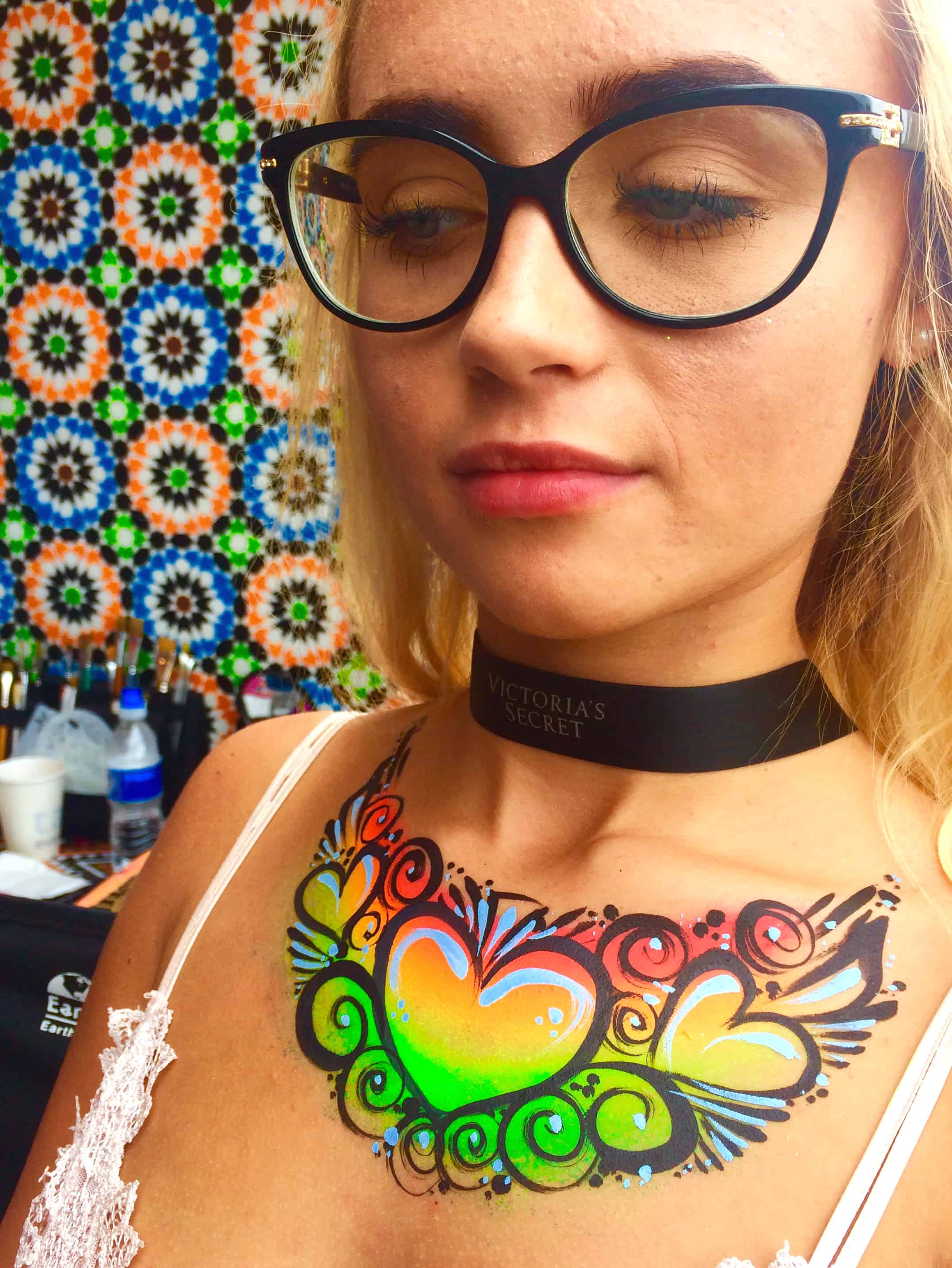 Where required additional adornment is created using body jewels