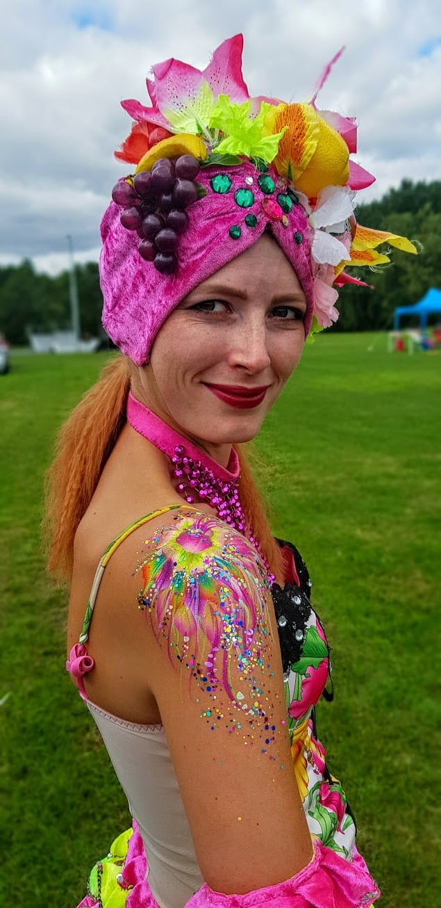 Where required additional adornment is created using body jewels